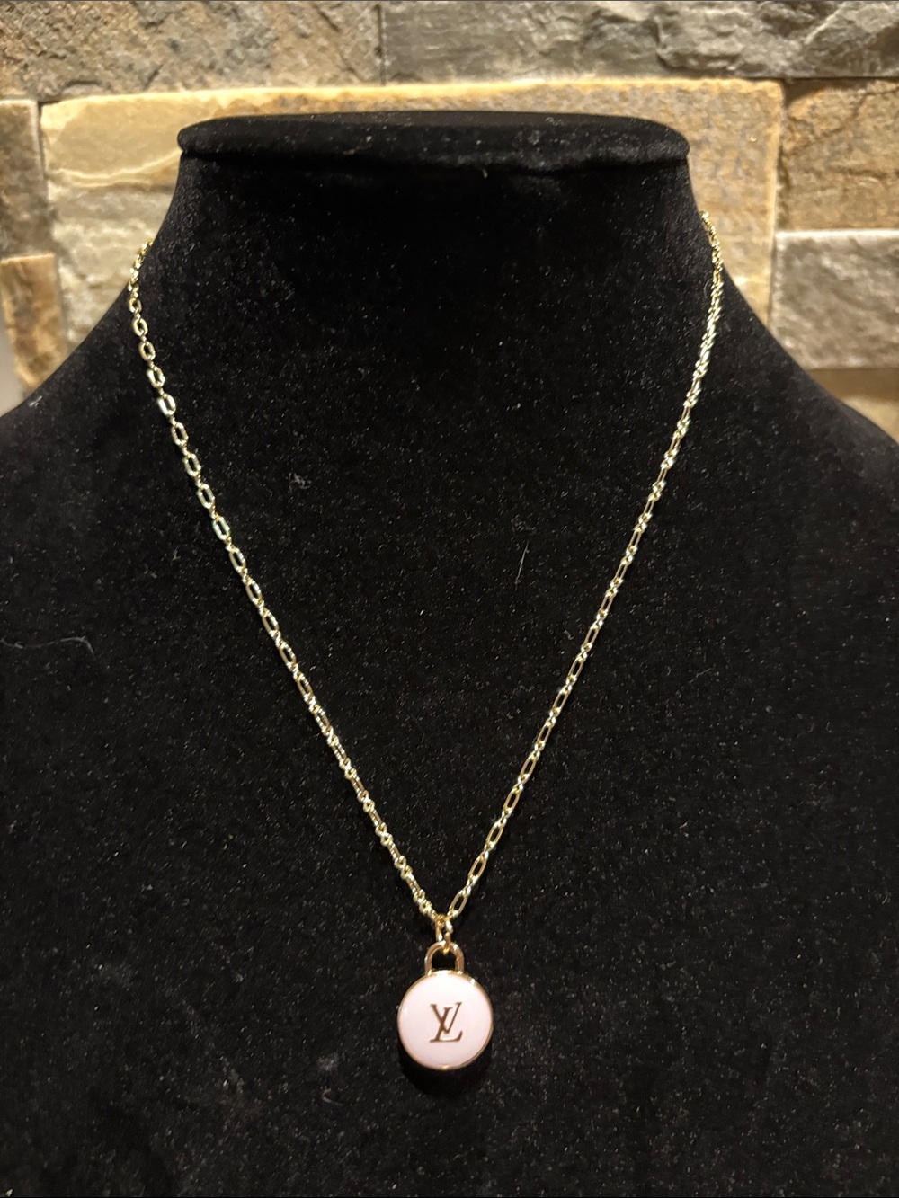 Gold Chain Necklace with Lavender LV Disc Charm